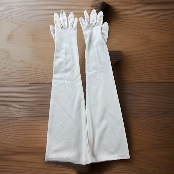 Opera Gloves Vtg 1950-60"s 21" Long White 3 Faux Pearl Buttons Dress Up Costume - Picture 3 of 5